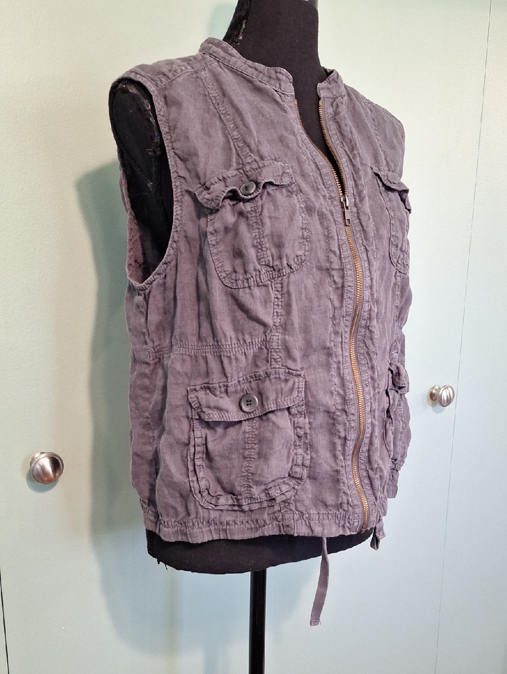 Caslon 100% Linen Gray Zip Up Fashion Vest Size Large - Picture 3 of 7